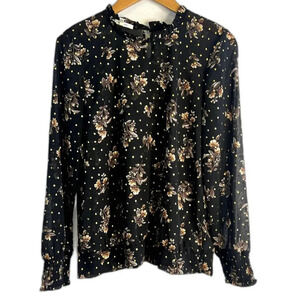 Maurices Metallic Black Floral‎ Sheer Blouse Size XS